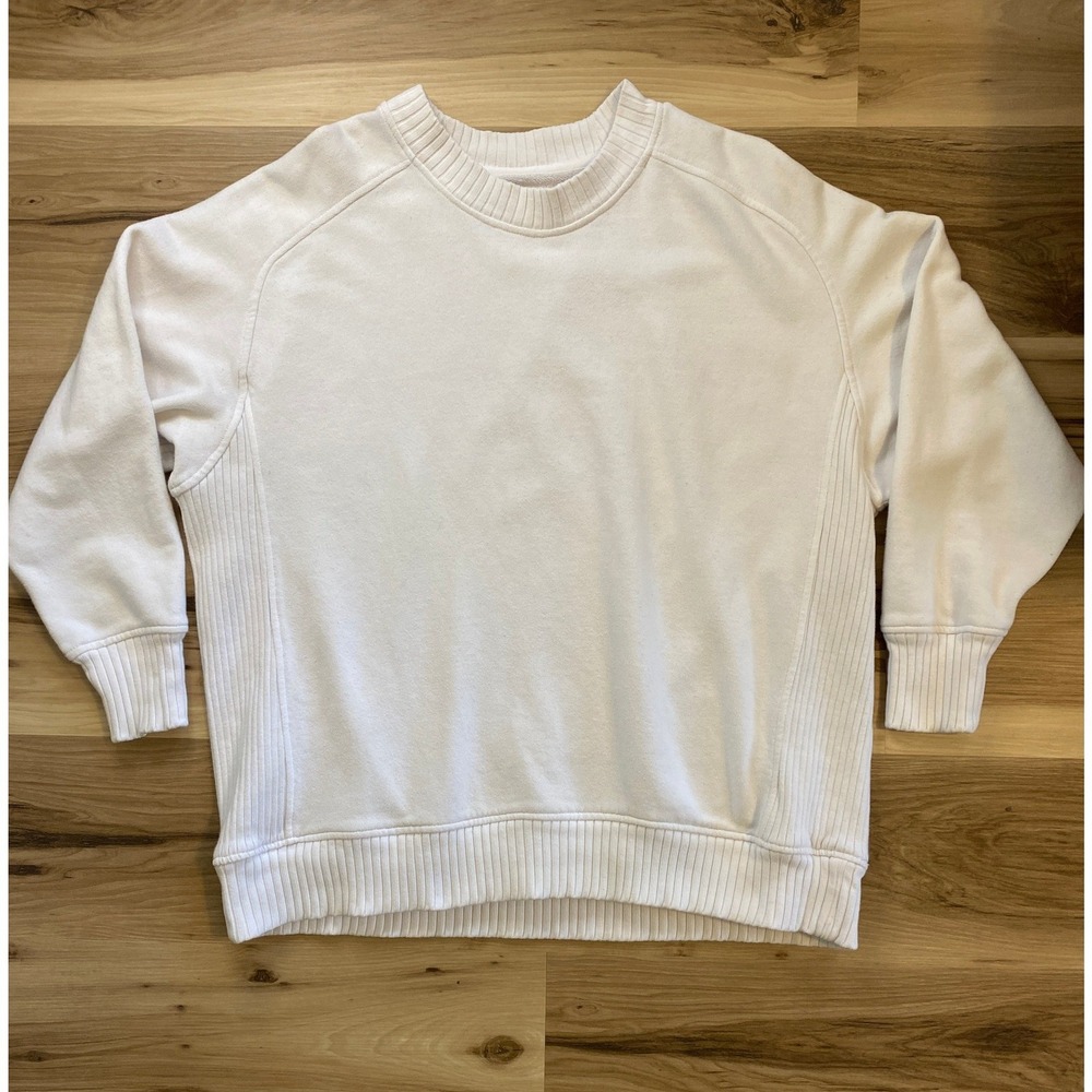 Aerie Women White‎ Crewneck Raglan Sweatshirt Ribbed Side Panels Small Oversized